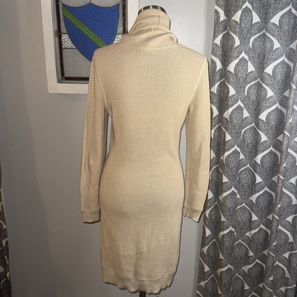 Lauren Ralph Lauren 100% Cotton Waffle Knit Cowl Neck Midi Dress SZ Petite Med - Picture 5 of 10